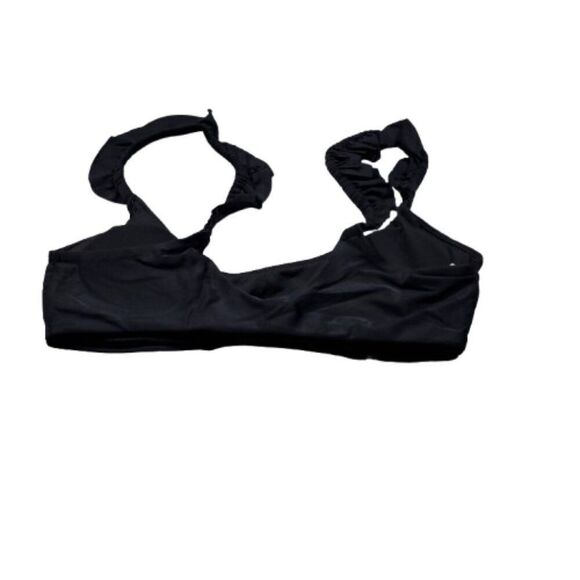 Aerie Ruffle Wide Strap Scoop Bikini Swim Top Women's Size Small Black - Picture 2 of 6
